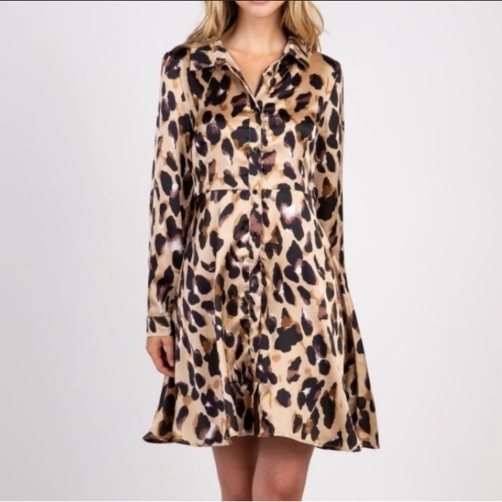 “HAYDEN” Silky Leopard Print Button Down Dress